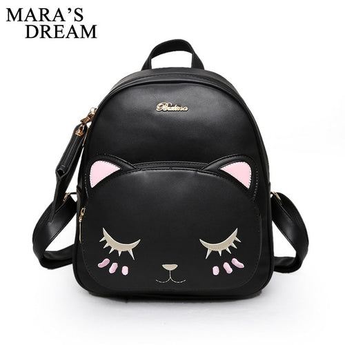 Mara's Dream PU Leather Backpack Women Backpacks For Teenage Girls School Bags Lady's Small Vintage Cat Backpacks Travel Bags