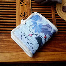 Load image into Gallery viewer, Mara's Dream 2018 Personalized Hand-painted Chinese Style National Wind Wallet Canvas Features Arts Lotus Pankou Purse Short