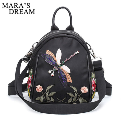 Mara's Dream 2018 Women Backpack New Handmade Embroidery Dragonfly Lady Backpack Fashion Designer 3D Diamond Women Shoulder Bag