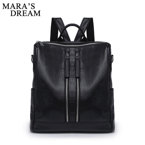 Mara's Dream 2018  Backpack Women PU Leather Shoulder Bag For Black Teenage Girls School Bags Fashion Vintage Solid Rucksack