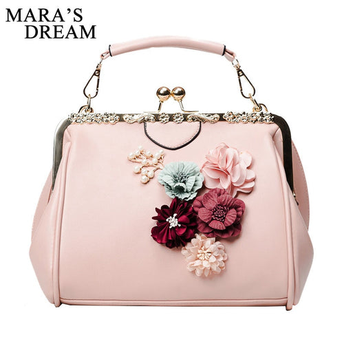 Mara's Dream 2018 Elegant Flowers Appliques Summer Women Bag Luxury Shell Party Handbag Casual PU Solid Women Shoulder Bags