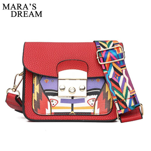 Mara's Dream Fashion Wide Shoulder Messenger Bag Summer PU Leather Patchwork Color Hasp Mini Flap Funny Bag Lady Clutch Handbags