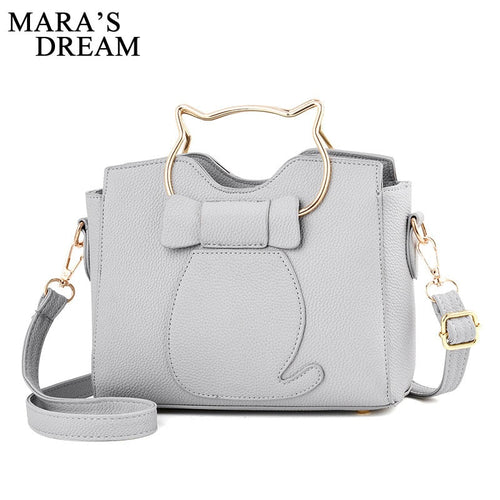 Mara's Dream Women Shoulder Bags Crossbody Handbag PU Leather Cute Cat Bag Solid Color New Metal Top-handle Bags Fashion Totes