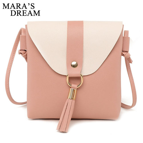 Mara's Dream 2019 New fashion Women PU Leather Handbags Solid Color Tassel Patchwork Shoulder Bag High Qulity Messenger Bag